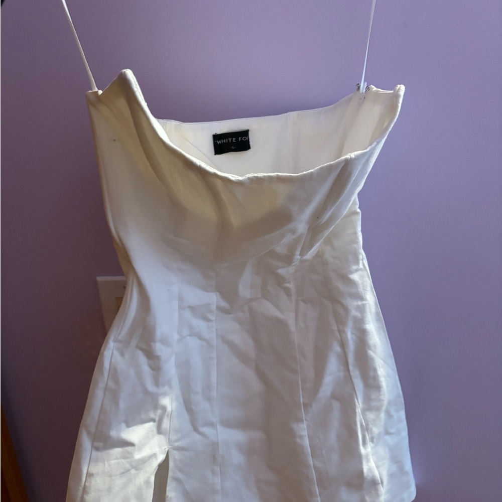 White Fox Boutique Strapless Cream Mini Dress